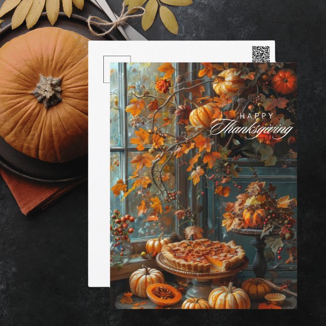 Cartes Pour Fêtes Annuelles Vibrant Automne Feuilles Citrouille tarte Thanksgi (Créateur téléchargé)