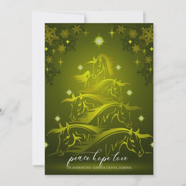 Cartes Pour Fêtes Annuelles Vibrant Gold Green Chevaux de Noël Abstraits (Devant)