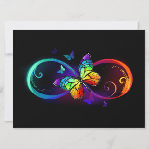 Cartes Pour Fêtes Annuelles Vibrant infinity with rainbow butterfly on black