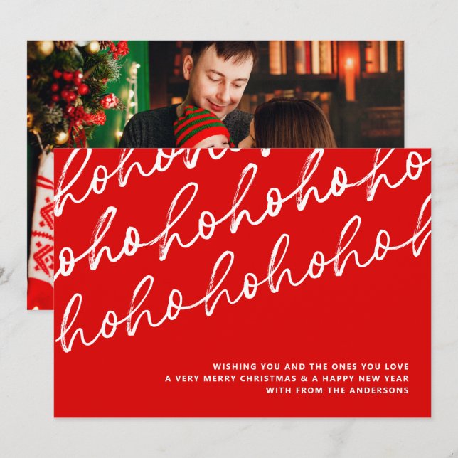 Cartes Pour Fêtes Annuelles Vibrant Noël moderne Ho Ho Ho Photo (Devant / Derrière)
