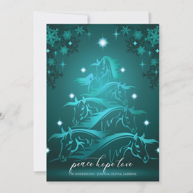 Cartes Pour Fêtes Annuelles Vibrant Turquoise Bleu Abstrait Cheval de Noël (Devant)