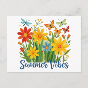 Cartes Pour Fêtes Annuelles Vibrations estivales florales avec papillons