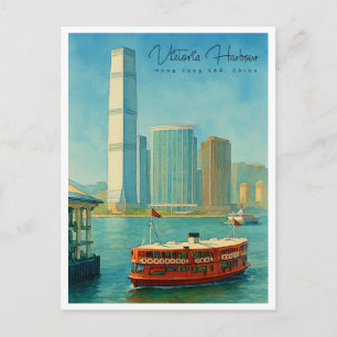Cartes Pour Fêtes Annuelles Victoria Harbour Hong Kong Rétro Skyline