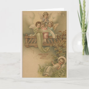 Cartes Pour Fêtes Annuelles Victorian Angels and Baby Jesus Christmas Card
