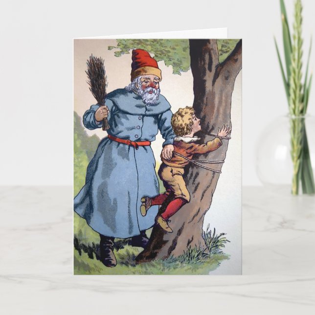 Cartes Pour Fêtes Annuelles Victorian Déplaisant Père Noël punir l'enfant (Devant)