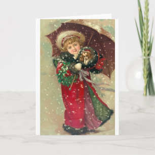 Cartes Pour Fêtes Annuelles Victorian Girl with Puppy Christmas Note Card