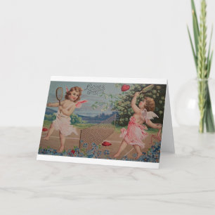 Cartes Pour Fêtes Annuelles Victorian Heart Tennis Match Valentine's Day Card