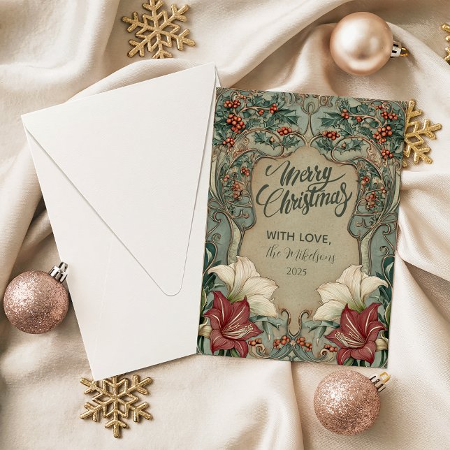 Cartes Pour Fêtes Annuelles Victorian Holly & Amaryllis Christmas (Créateur téléchargé)