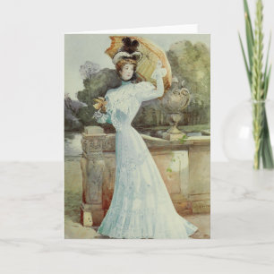 Cartes Pour Fêtes Annuelles Victorian Lady-Vintage French Fashion-Aqua Dress