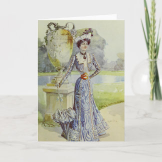 Cartes Pour Fêtes Annuelles Victorian Lady-Vintage French Fashion - Aqua Dress