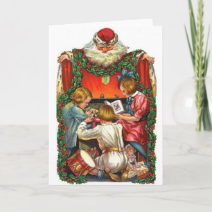 Cartes Pour Fêtes Annuelles Victorian Santa and Children Christmas Card