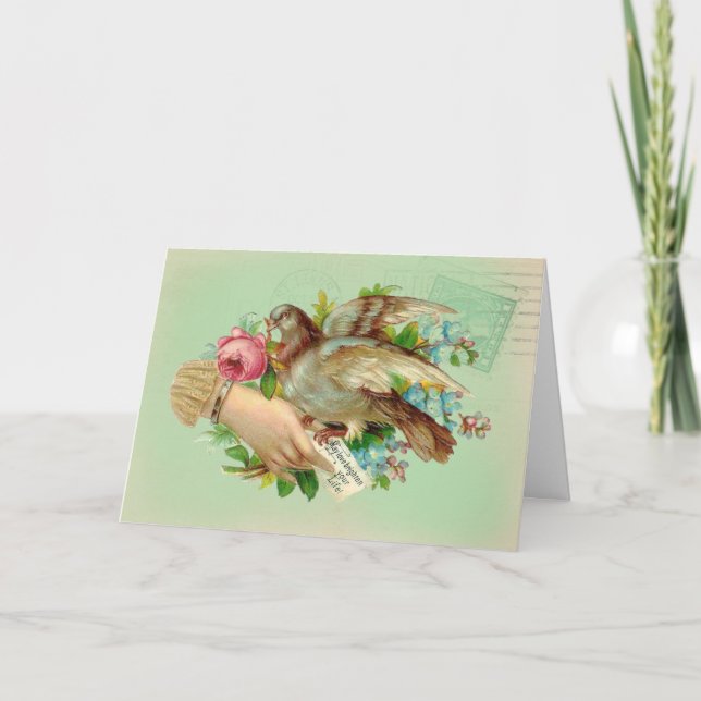 Cartes Pour Fêtes Annuelles Victorian Valentine Bird et rose, Valentine (Devant)