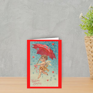 Cartes Pour Fêtes Annuelles Victorian Valentine Cupid Hearts Parapluie