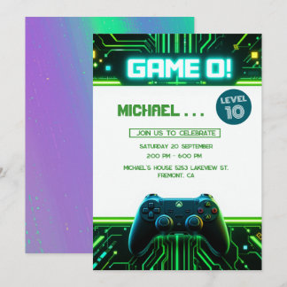 Cartes Pour Fêtes Annuelles Vidéo Jeu Green Anniversaire de enfant Party Invit
