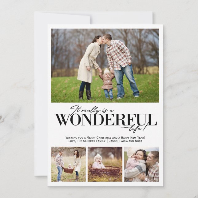 Cartes Pour Fêtes Annuelles Vie merveilleuse 4 PH Lettres noires | (Devant)