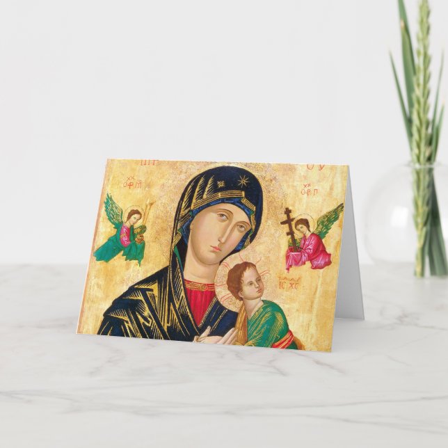 Cartes Pour Fêtes Annuelles Vierge byzantine Marie et icône enfant Noël (Devant)