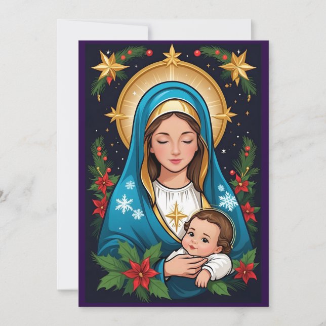 Cartes Pour Fêtes Annuelles Vierge catholique chrétienne Marie Noël (Devant)