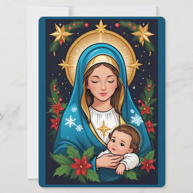 Cartes Pour Fêtes Annuelles Vierge catholique chrétienne Marie Noël (Devant)