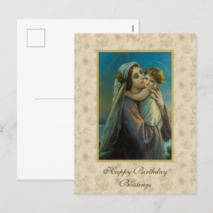 Cartes Pour Fêtes Annuelles Vierge Marie et Bébé Jésus sur arrière - plan flor