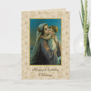 Cartes Pour Fêtes Annuelles Vierge Marie et Bébé Jésus sur arrière - plan flor
