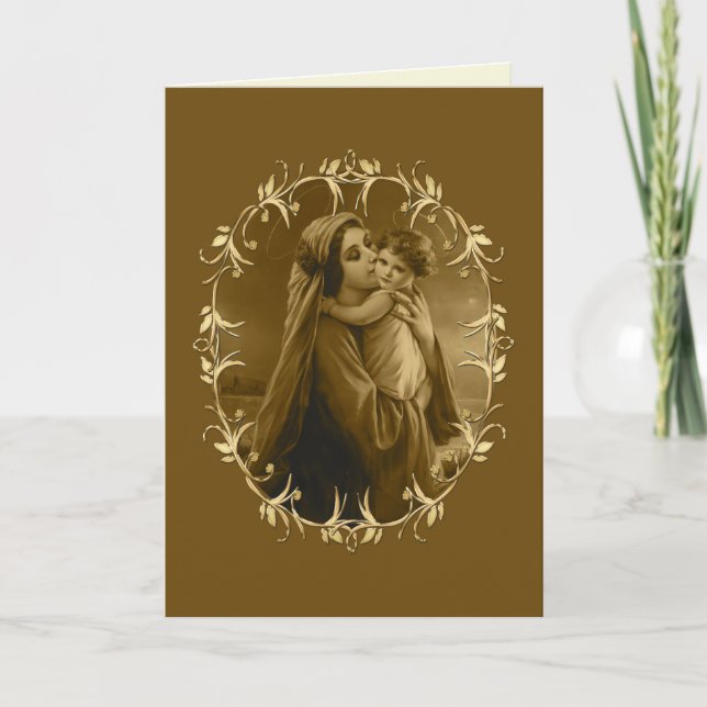 Cartes Pour Fêtes Annuelles Vierge Marie et Enfant Jésus, Abstraite frontière  (Devant)