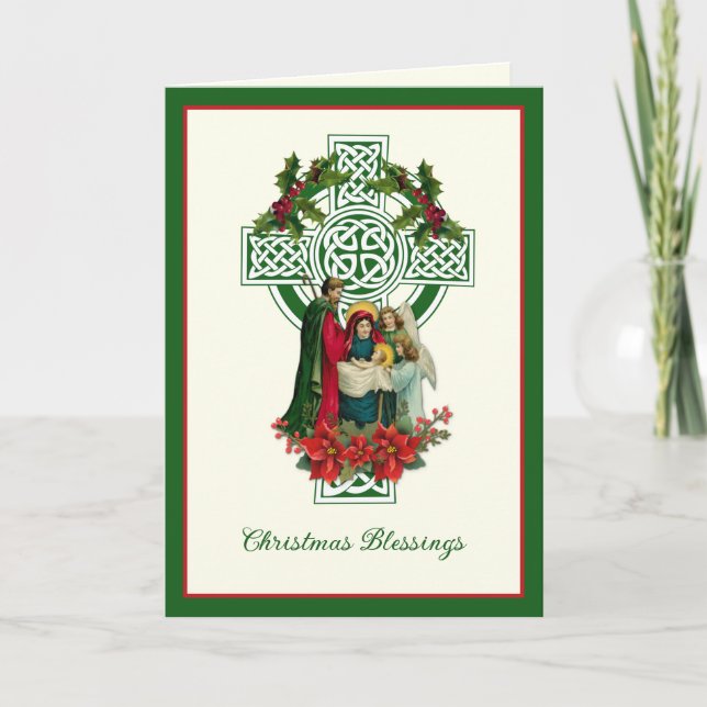 Cartes Pour Fêtes Annuelles Vierge Marie Jésus Poinsettias de la Nativité Irla (Devant)
