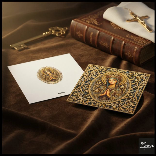 Cartes Pour Fêtes Annuelles Vierge Marie Révérence Dorée (Créateur téléchargé)