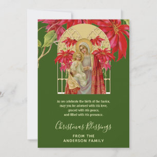 Cartes Pour Fêtes Annuelles Vierge religieuse de Noël Marie Jésus Poinsettia
