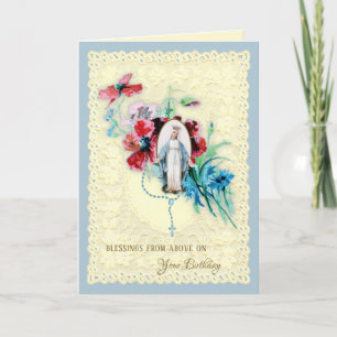 Cartes Pour Fêtes Annuelles Vierge religieuse Marie Flowers Anniversaire catho