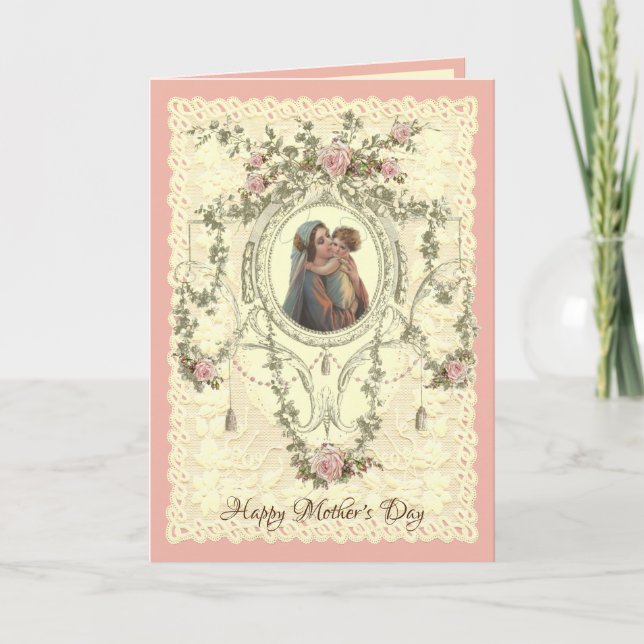Cartes Pour Fêtes Annuelles Vierge religieuse Marie Jésus Fête des mères catho (Devant)