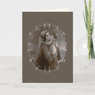 Cartes Pour Fêtes Annuelles Vierge vintage et enfant avec cadre argenté