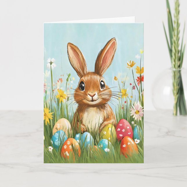 Cartes Pour Fêtes Annuelles Vieux lapin d'oeuf de Pâques (Devant)