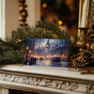Cartes Pour Fêtes Annuelles Vieux Noël à Londres avec rues neigeuses