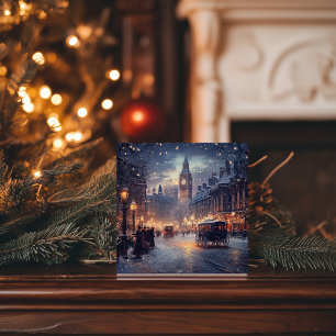 Cartes Pour Fêtes Annuelles Vieux Noël londonien avec rues enneigées