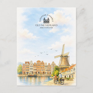 Cartes Pour Fêtes Annuelles Vieux Pays-Bas – Amsterdam Aquarelle Voyage
