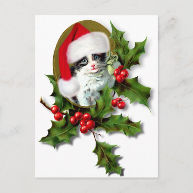 Cartes Pour Fêtes Annuelles Vieux style Noël Kitten (Devant)