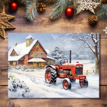 Vieux tracteur et grange Snown Ferme d'hiver Noël
