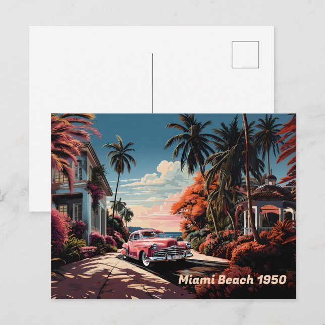 Cartes Pour Fêtes Annuelles Villa jardin Miami Beach années 1950 (Devant / Derrière)