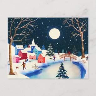 Cartes Pour Fêtes Annuelles Village de neige bleu d'hiver