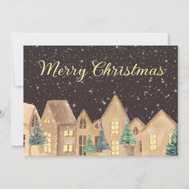Cartes Pour Fêtes Annuelles Village de neige d'hiver scandinave Joyeux Noël (Devant)