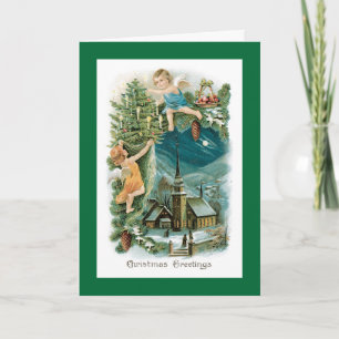 Cartes Pour Fêtes Annuelles Village de Noël avec des anges de chérubin