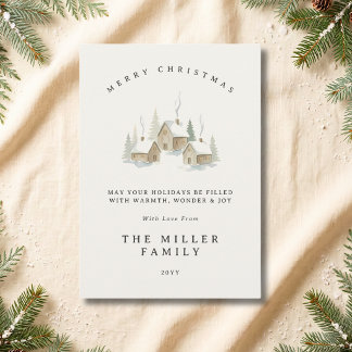 Cartes Pour Fêtes Annuelles Village de Noël élégant à l'aquarelle