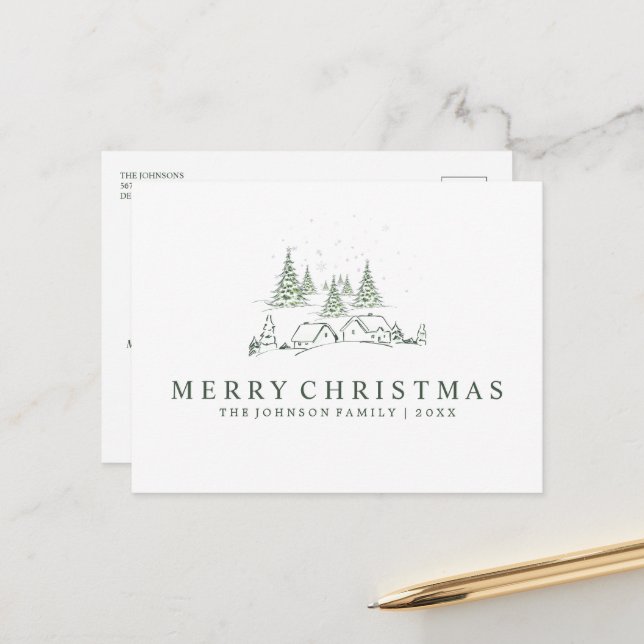 Cartes Pour Fêtes Annuelles Village de Noël enneigé (Devant/Arrière en situation)