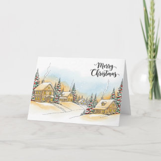 Cartes Pour Fêtes Annuelles Village de Noël enneigé avec des chalets d'hiver c