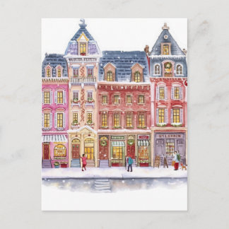 Cartes Pour Fêtes Annuelles Village de Noël hivernal à l'aquarelle