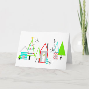 Cartes Pour Fêtes Annuelles village de Noël moderne du milieu du siècle