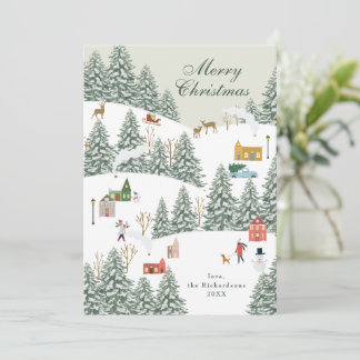 Cartes Pour Fêtes Annuelles Village de Noël Non Photo Vert
