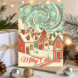 Cartes Pour Fêtes Annuelles Village de Noël rétro sous la tempête de neige