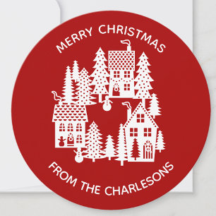 Cartes Pour Fêtes Annuelles Village de Noël Rouge et Blanc Personnalisé