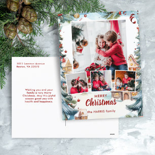 Cartes Pour Fêtes Annuelles Village des neiges d'hiver Festif à quatre photos